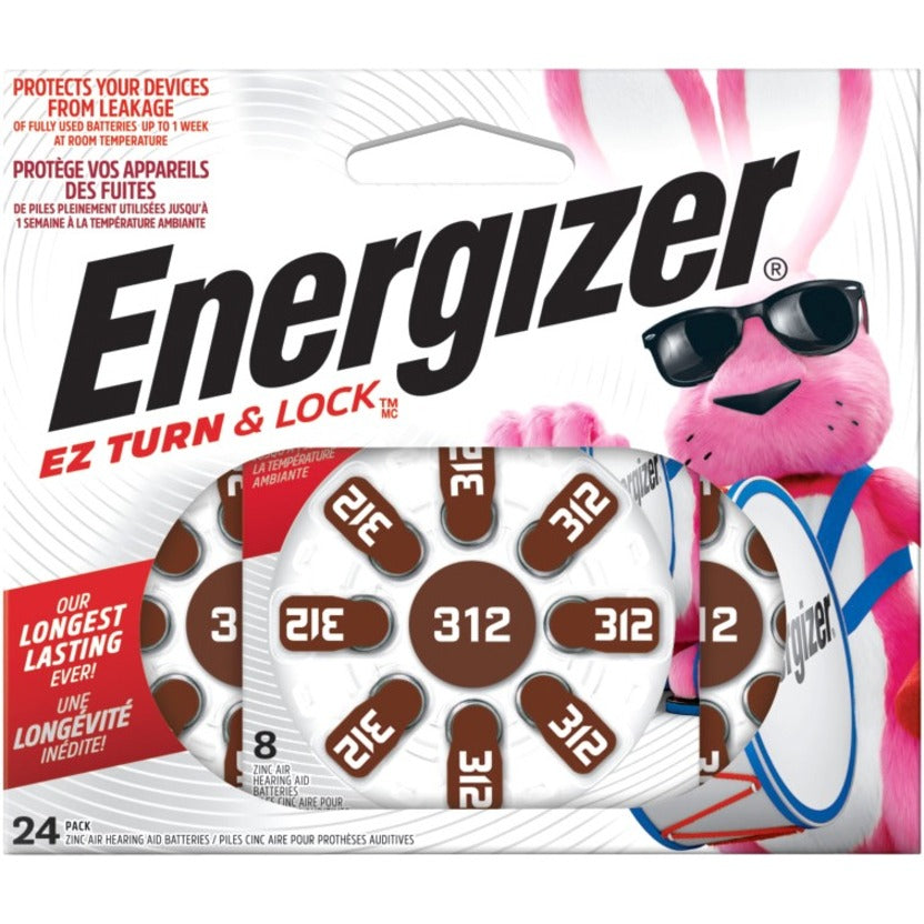 Energizer AZ312DP-24 EZ Turn & Lock Size 312 Hearing Aid Battery, 8-Pack