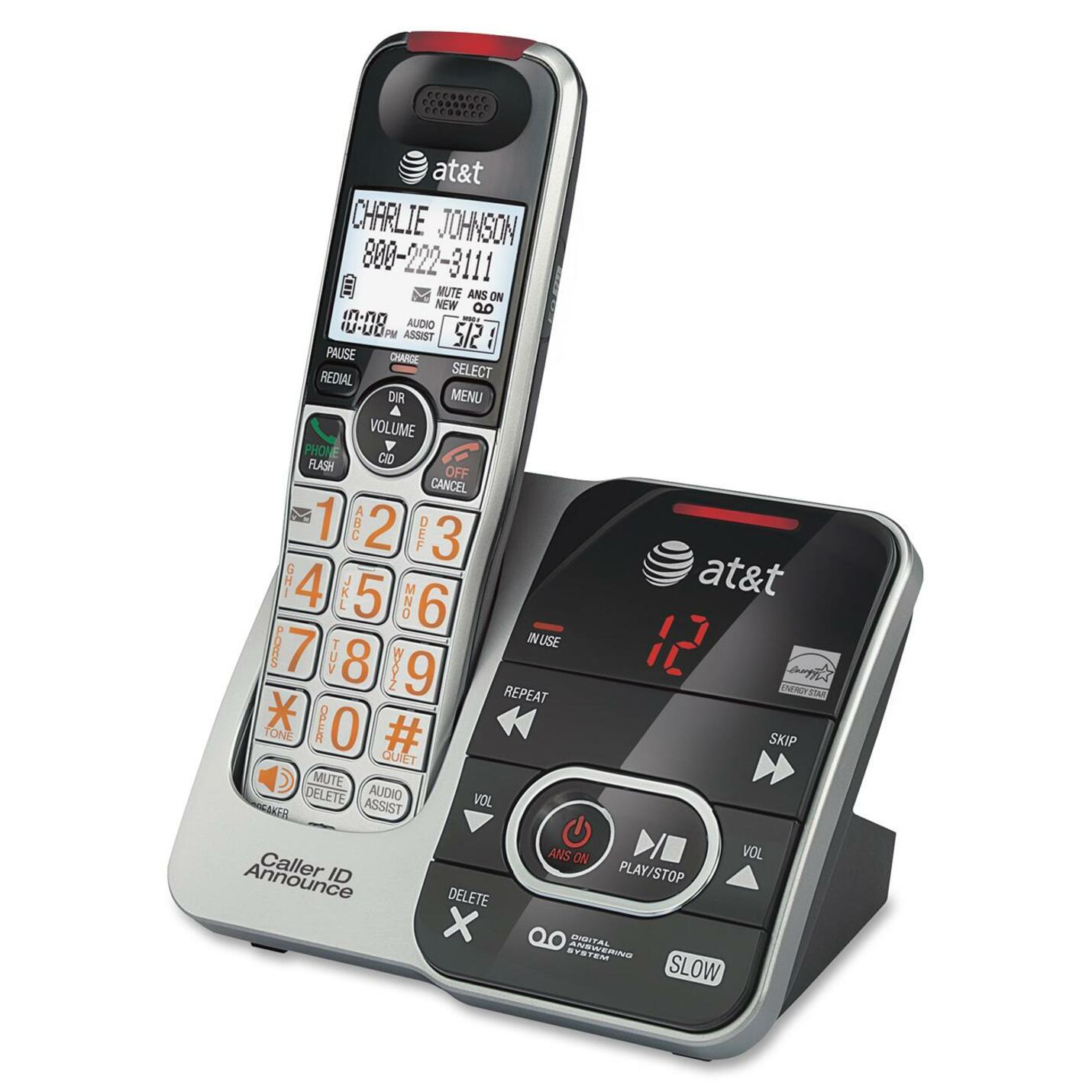 AT&T CRL32102 Cordless Phone with Answering Machine, Silver - DECT 6.0, 1.90 GHz