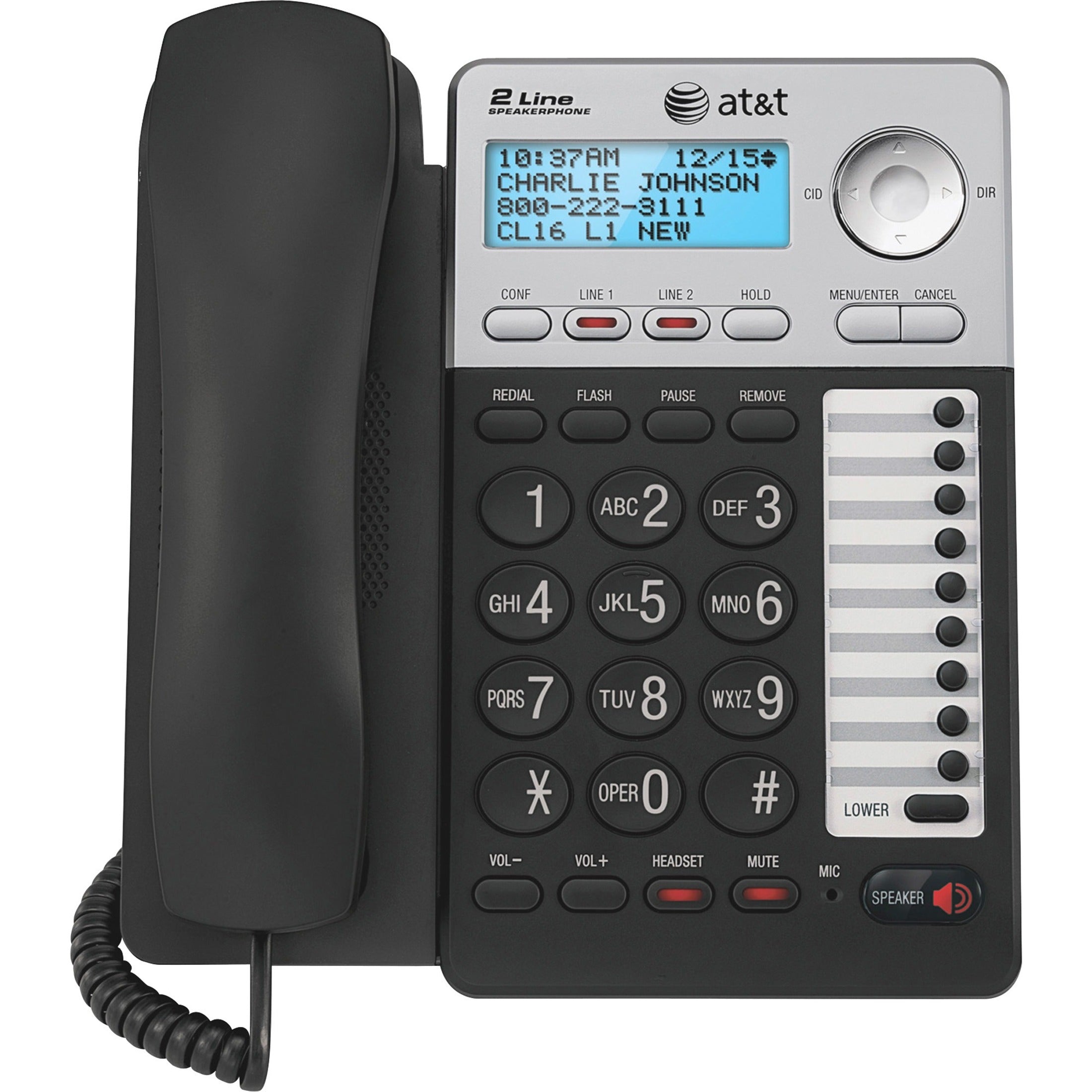 AT&T ML17929 Standard Phone, 2-Line Speaker Phone with Caller ID, Corded, Black/Silver