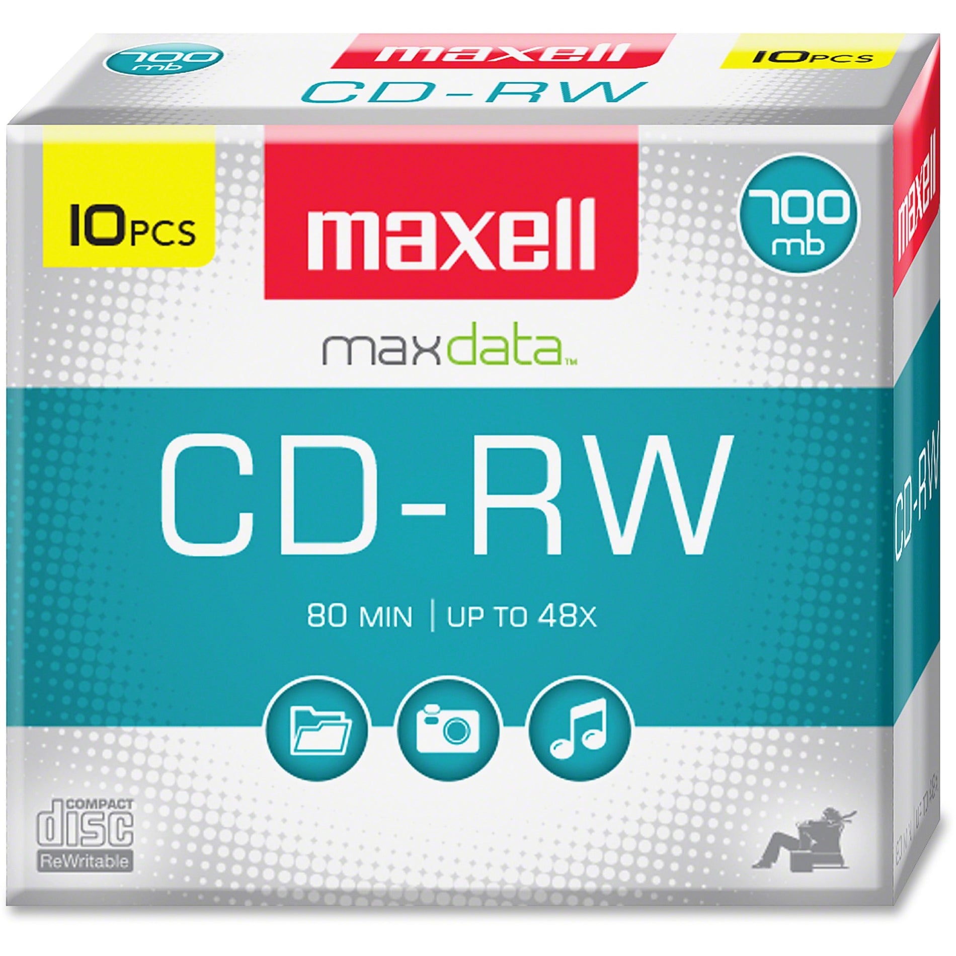 Maxell 630011 CD-RW Rewritable Compact Disc, 4x Write Speed, 700MB Storage Capacity