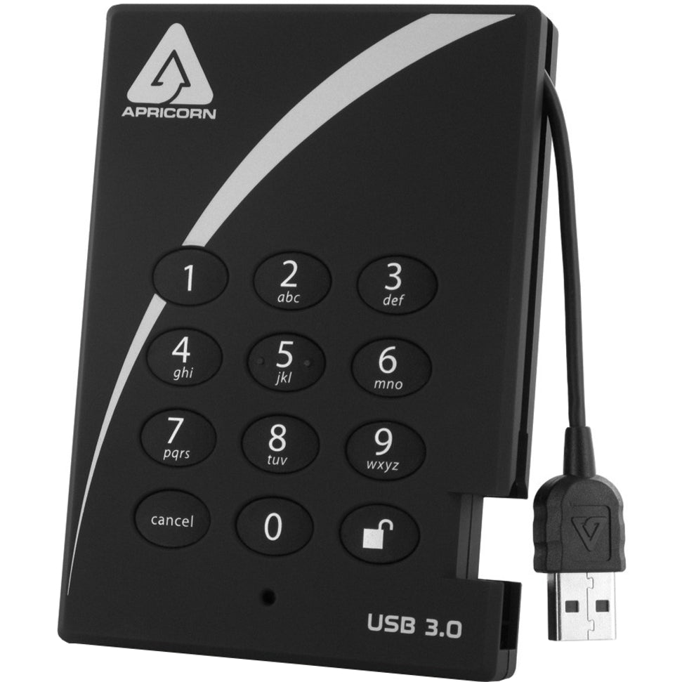 Apricorn A25-3PL256-500 Aegis Padlock Secure USB 3.0 Hard Drive, 500GB, AES-XTS 256-bit Encryption