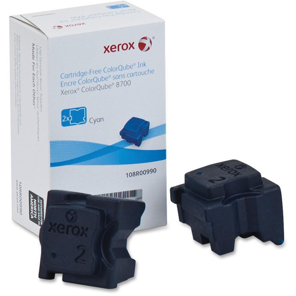 Xerox 108R00990 ColorQube Inks, Cyan Solid Ink Stick, 2/BX, 4,200 Page Yield