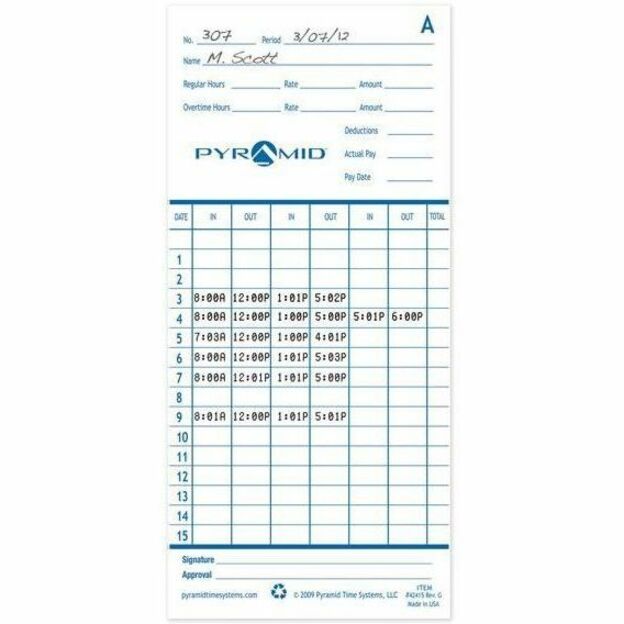 Pyramid Time Systems 42415 Pyramid Time Cards, Heavy Duty, Double-sided, 100/pk