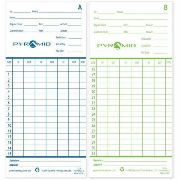 Pyramid Time Systems 42415 Pyramid Time Cards, Heavy Duty, Double-sided, 100/pk