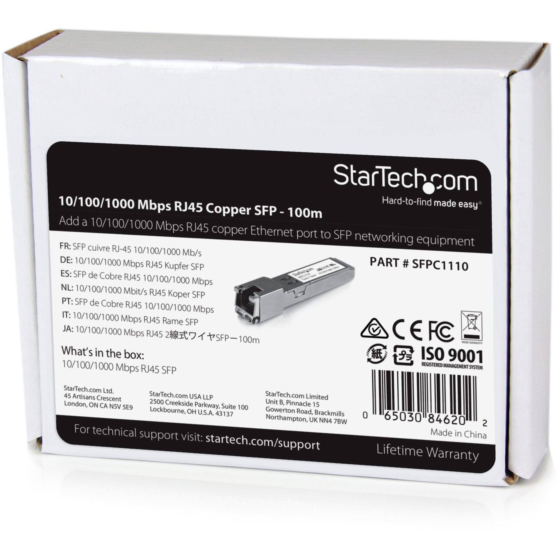 StarTech.com SFPC1110 Cisco SFP-GE-T Compatible SFP Transceiver Module - 1000BASE-T, RJ-45 10/100/1000Base-T Network LAN