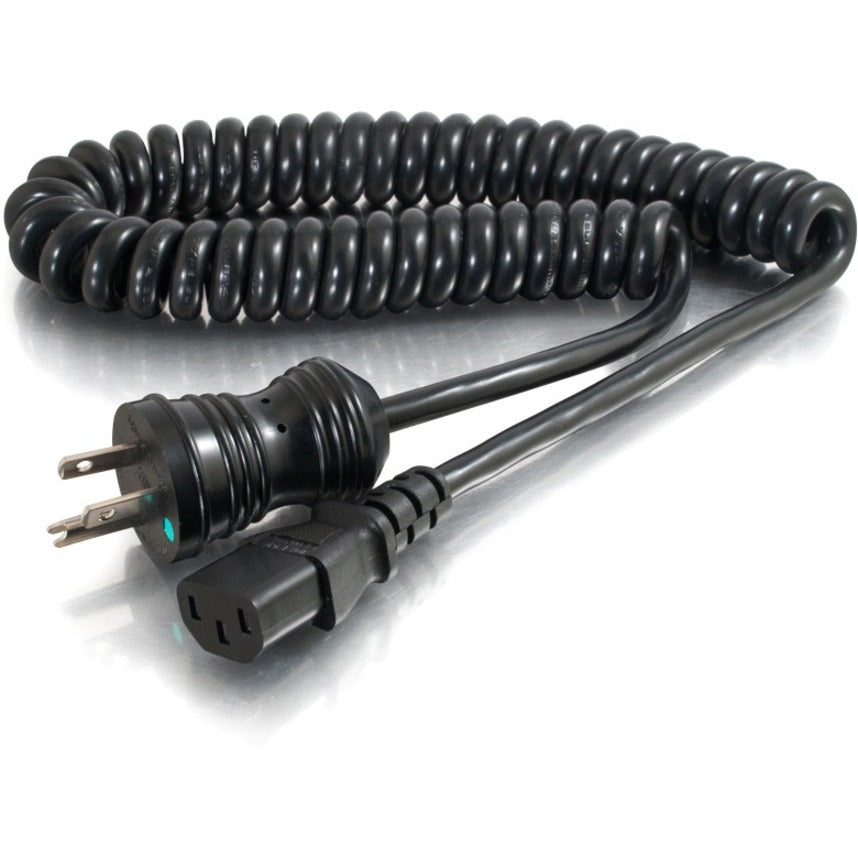 C2G 48066 8ft 18 AWG Coiled Hospital Grade Power Cord, Black - Compatible with PCs, Monitors, Printers, Scanners, Lab Equipment
