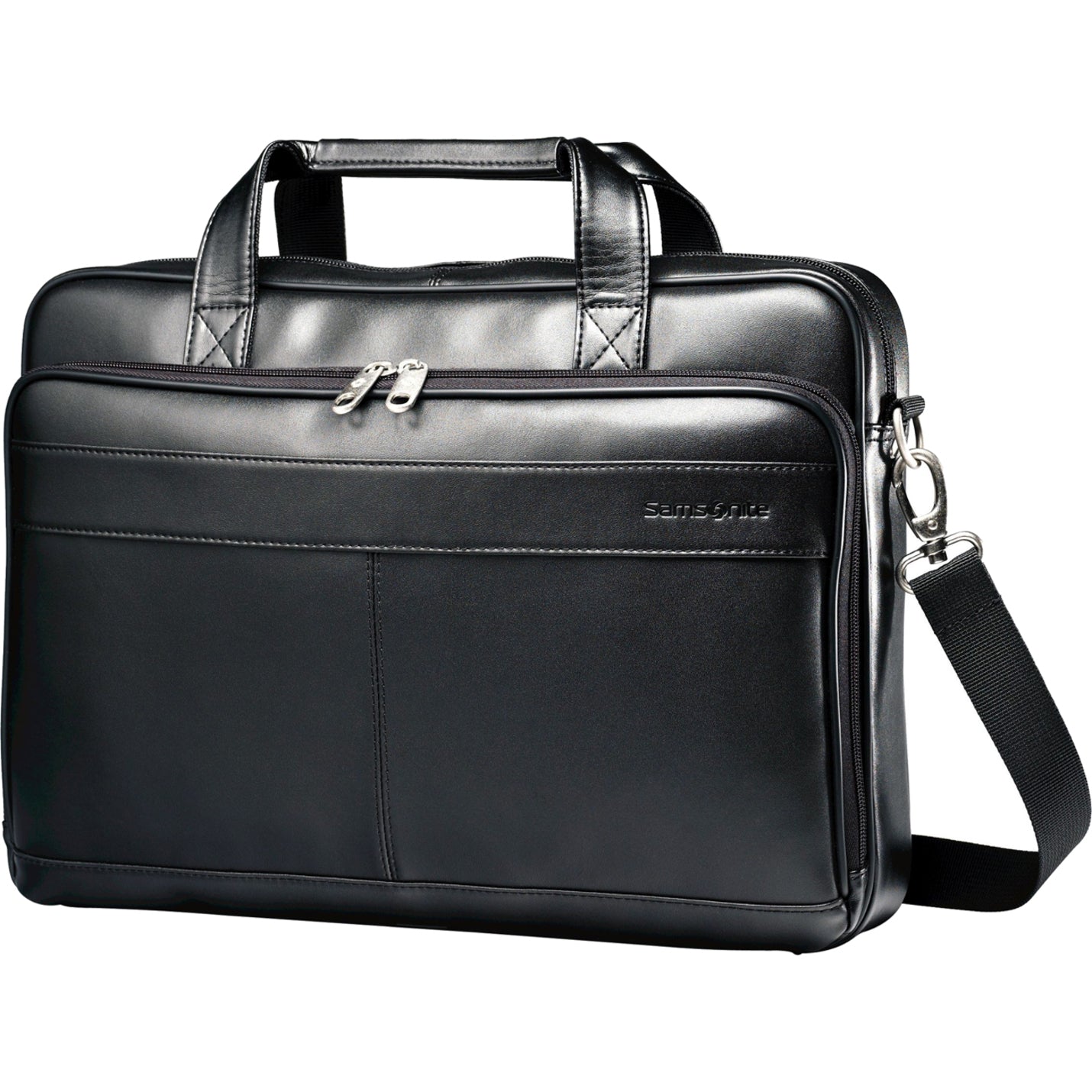 Samsonite 48073-1041 Leather Slim Brief Case, 2-1/2"x15-3/4"x11-3/5", Black - Padded Shoulder Strap, Checkpoint Friendly, Fits up to 15.6" Notebook