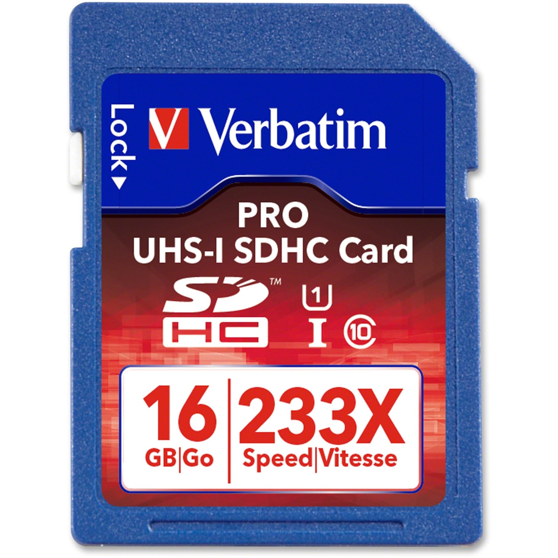 Verbatim 44031 16GB PRO 233X SDHC UHS-1 Memory Card, Class 10, Write Protection Switch