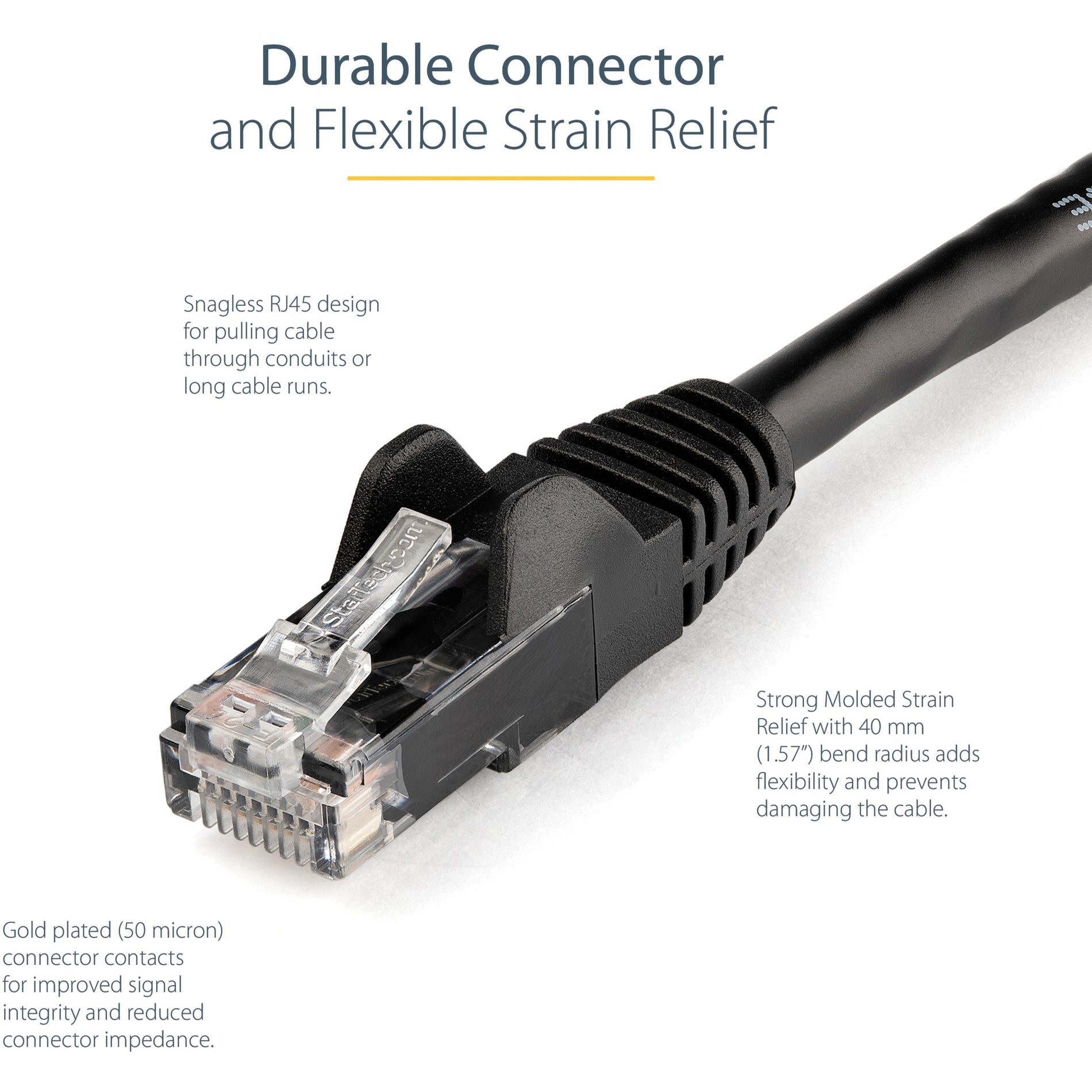 StarTech.com N6PATCH5BK Cat. 6 Patch Cable, 5 ft Black Gigabit Snagless RJ45 UTP, Flexible, 10 Gbit/s