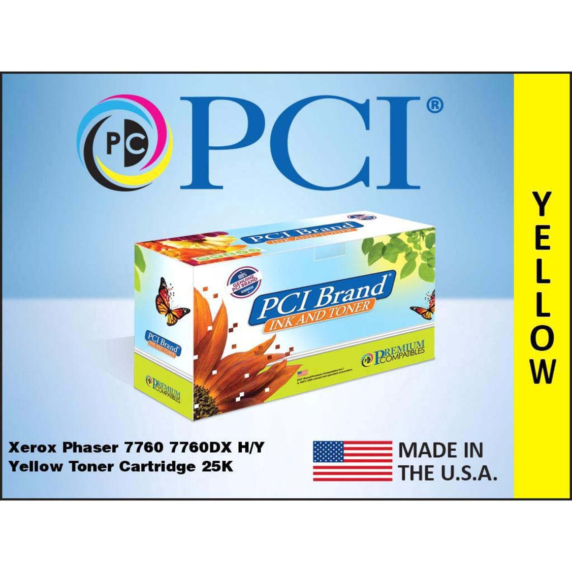 Premium Compatibles 106R01162-PCI Xerox Phaser 7760 7760DX Yellow Toner Cartridge 25K Yield Made in the USA, High Yield, Laser Print Color