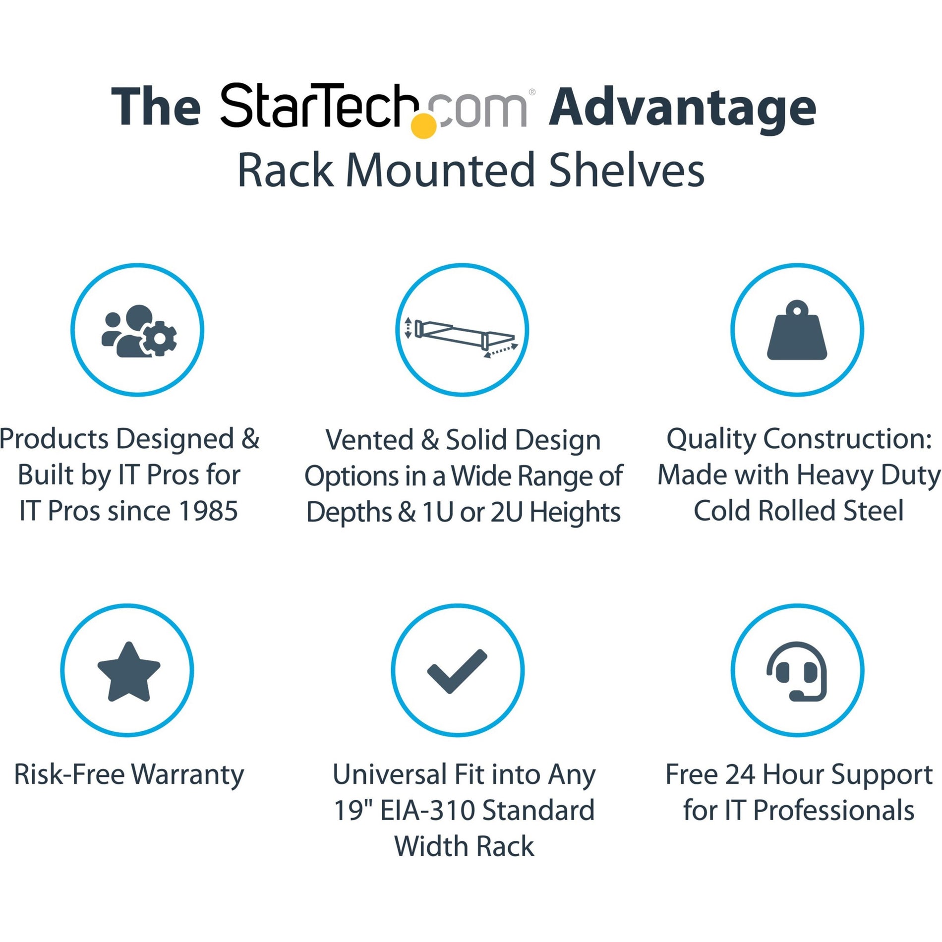 StarTech.com CABSHELF22 2U 22in Depth Fixed Rack Mount Shelf - 50lbs / 22kg, Front Mount Design