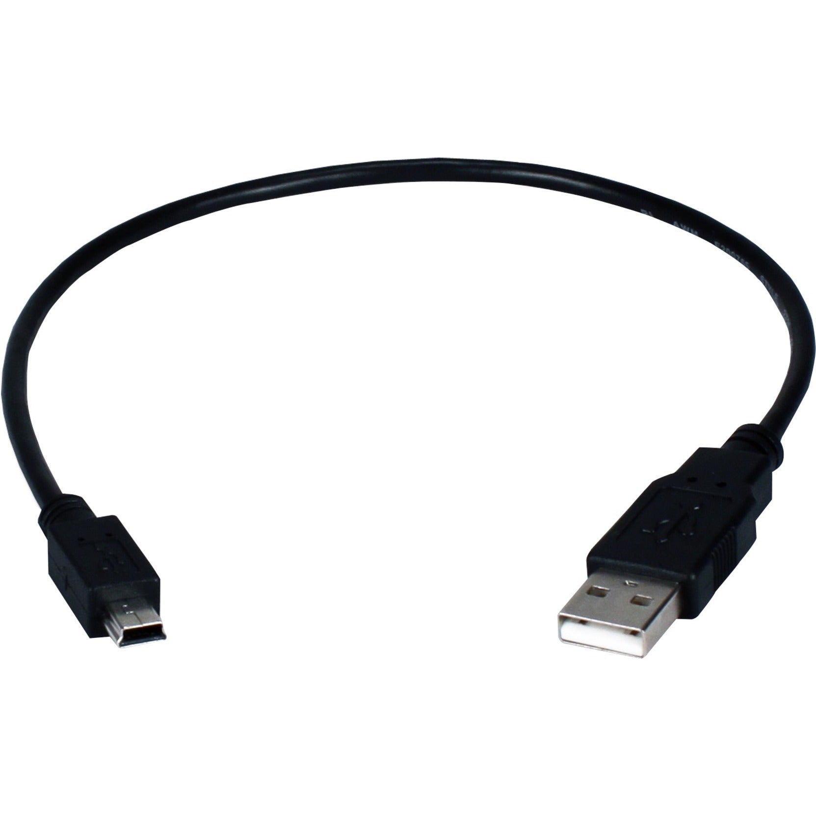QVS CC2215M-01 USB 2.0 Type A Male to Mini B Male Sync and Charger Cable, 1 ft, Gold-flash Plated, Black