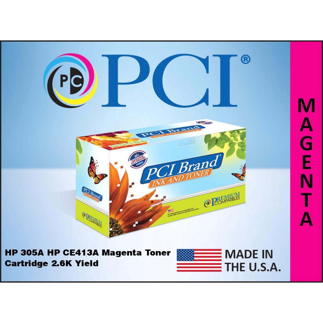Premium Compatibles CE413A-RPC HP 305A Magenta Toner Cartridge 2.6K Yield Made in the USA, High-Quality Printing Solution