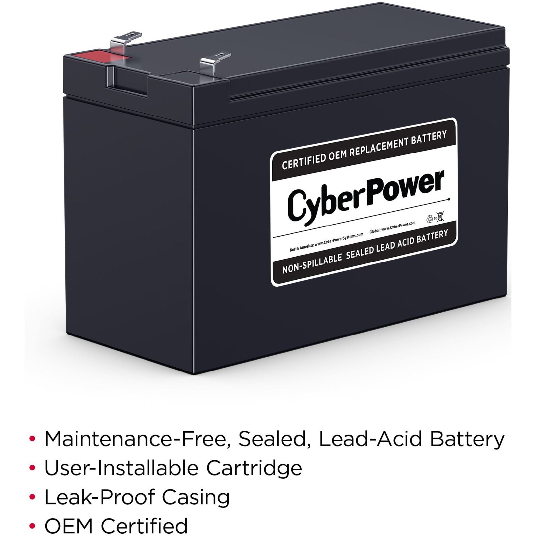 CyberPower RB1280 UPS Replacement Battery Cartridge, 18 Month Warranty, 12V DC, 8000mAh, Lead Acid, Maintenance-free