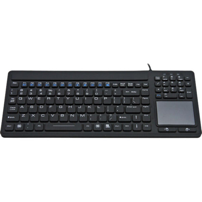 Solidtek KB-IKB-107 Keyboard, Waterproof Silicone with Touchpad, Black