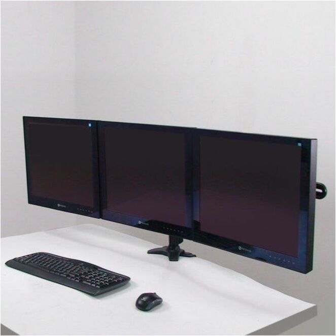 Amer Mounts AMR3C Clamp Based Triple Monitor Mount, Up to 24" Monitors, Easy Install, Tilt, Rotate, Swivel