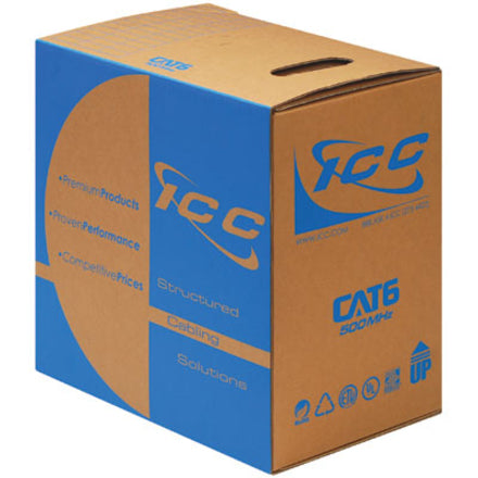 ICC ICCABR6VGN CAT 6 Network Cable for Network Device, 1000 ft, 1 Gbit/s, Green, Blue, Orange, Brown