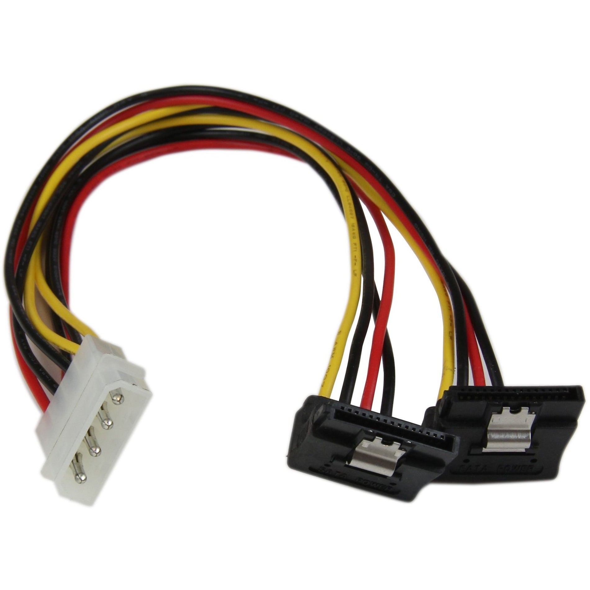 StarTech.com PYO2LP4LSATR 12in LP4 to 2x Right Angle Latching SATA Power Y Cable Splitter