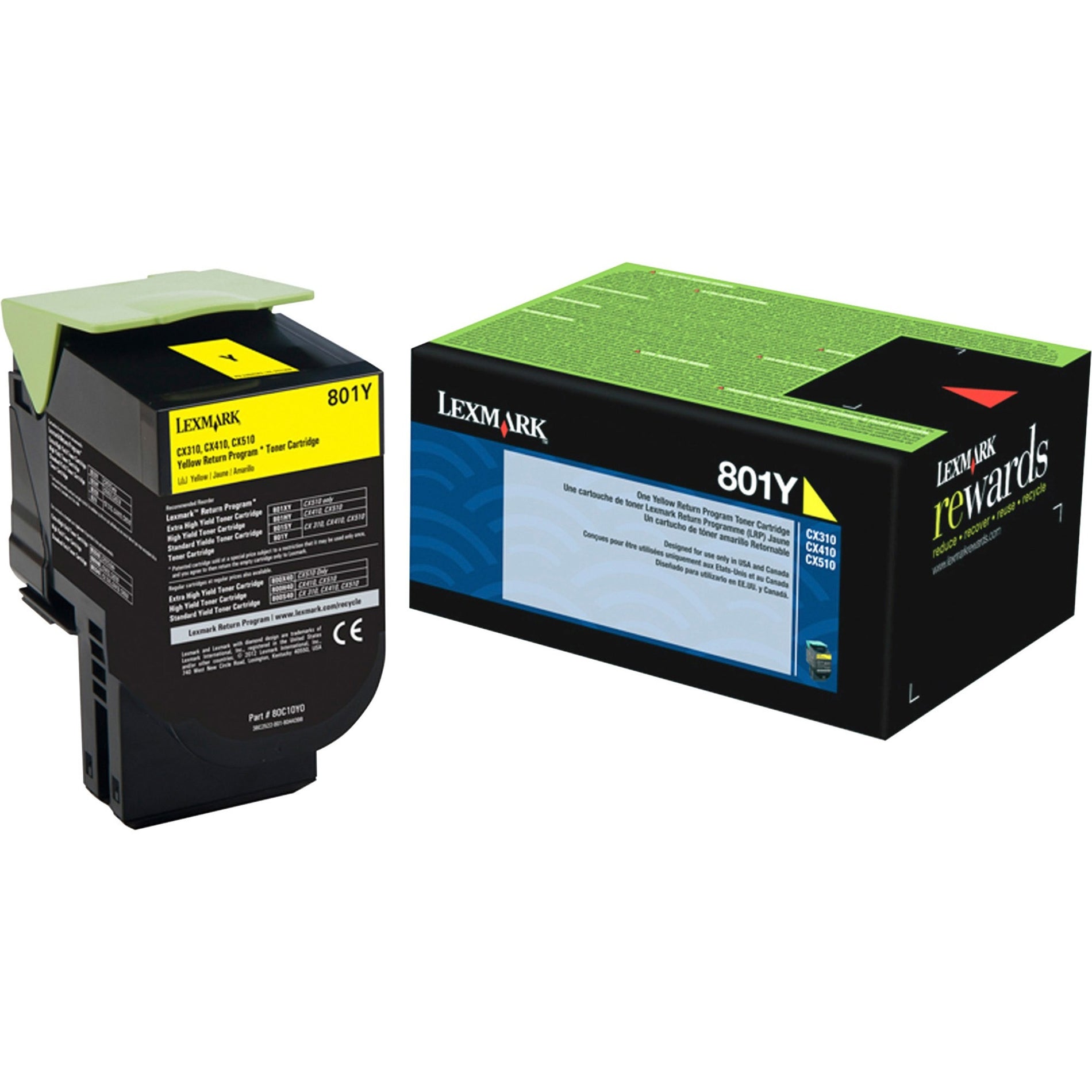 Lexmark 80C10Y0 801Y Unison Toner Cartridge, 1000 Pages Yield, Yellow