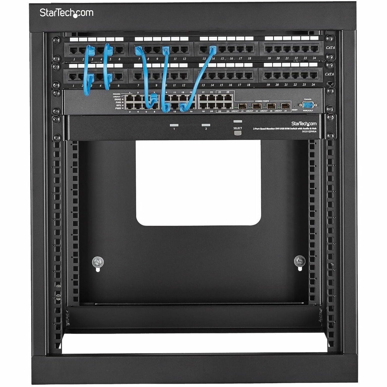 StarTech.com RK1219WALLOH 12U 22in Depth Hinged Open Frame Wall Mount Server Rack, Easy Installation, Maximum Airflow