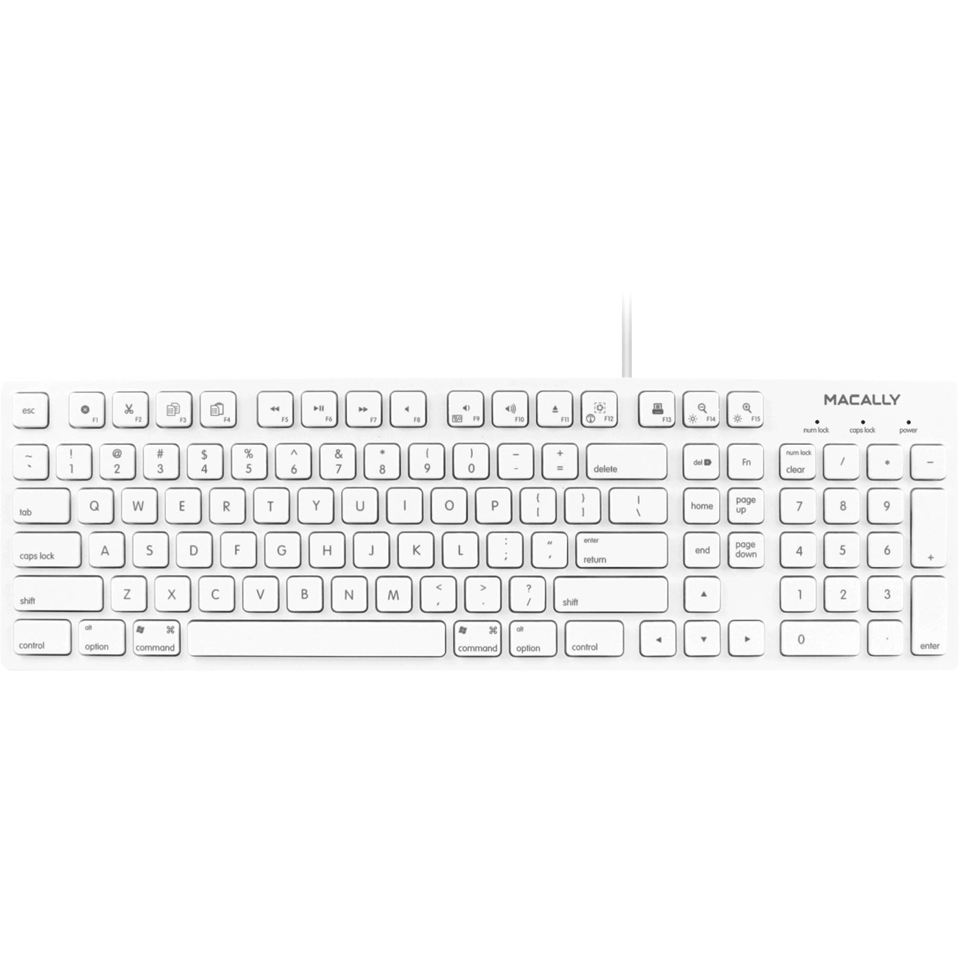 Macally MKEYE 103 Key Full-Size USB Keyboard with Short-Cut Keys, Low-profile Keys, White