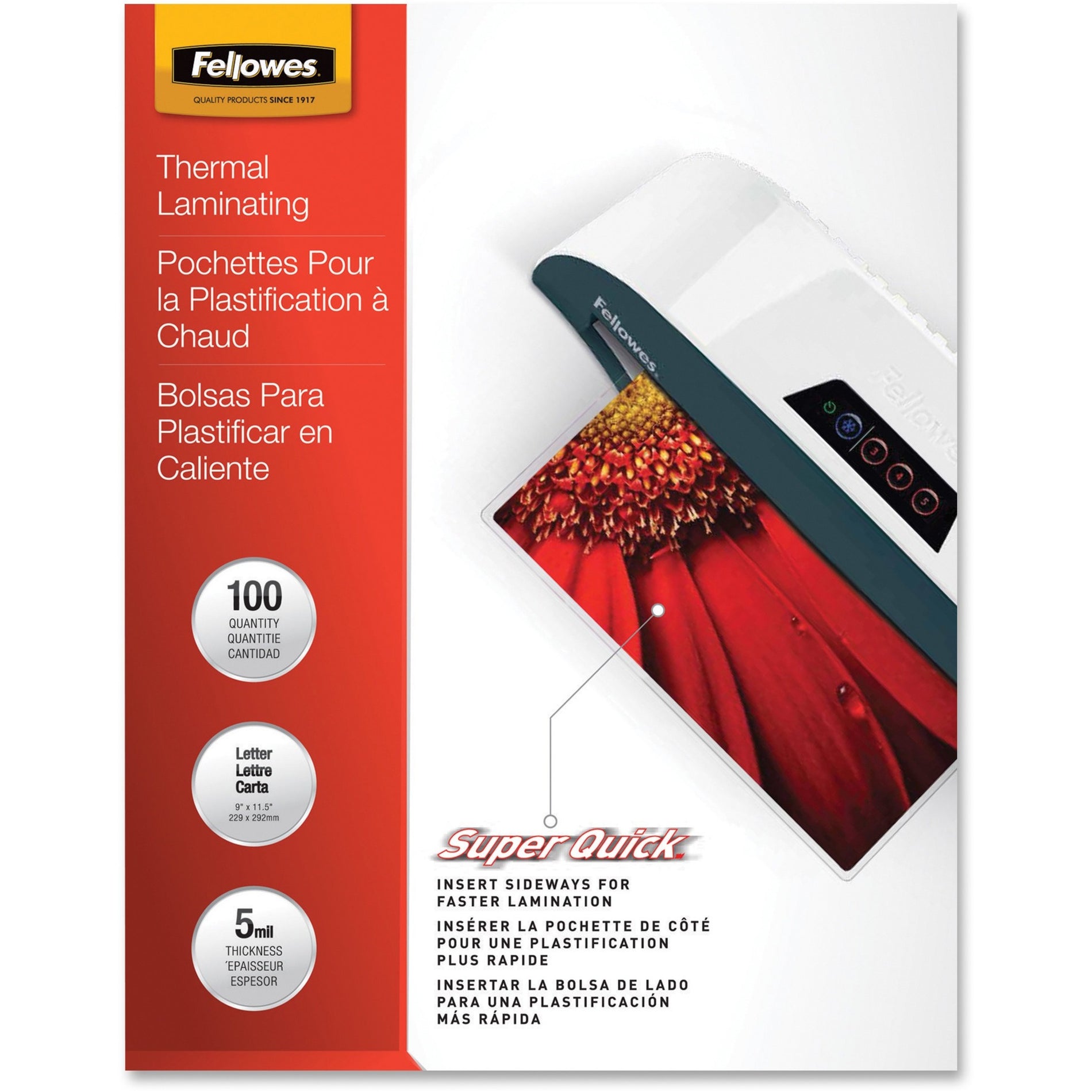 Fellowes 5223001 SuperQuick Glossy Laminating Pouches, Letter Size, 5 mil, 100 Pack