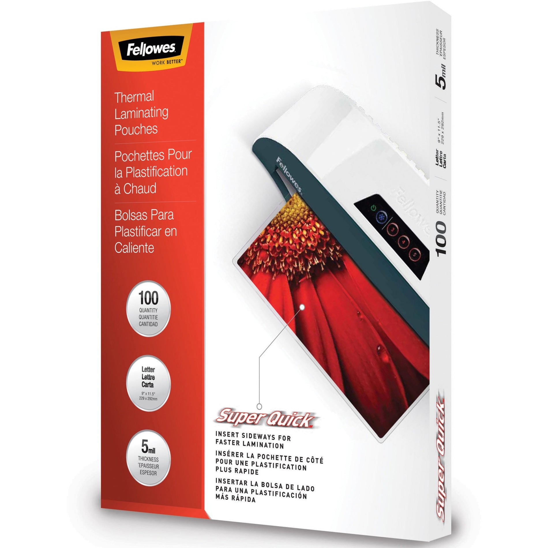 Fellowes 5223001 SuperQuick Glossy Laminating Pouches, Letter Size, 5 mil, 100 Pack