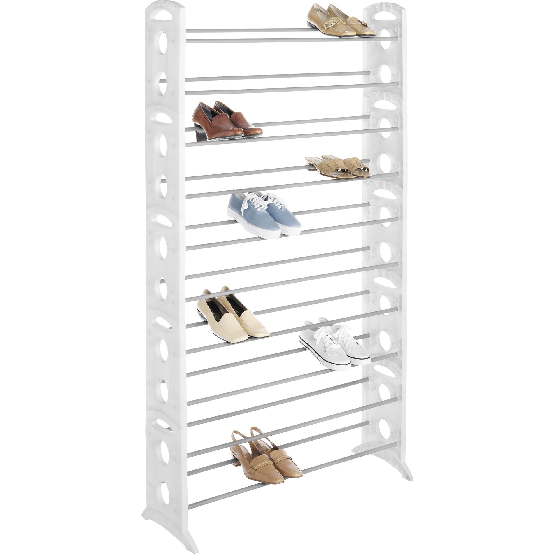 Whitmor 64861917WHT Display Rack, Durable, Adjustable, Floor Placement, Wall Mountable, Holds 50 Shoes