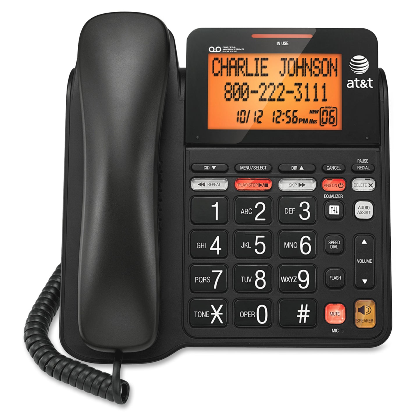 AT&T CL4940 Corded Answering System with Backlit Display, Caller ID Memory, Speed Dial Memory, Phone Book/Directory Memory