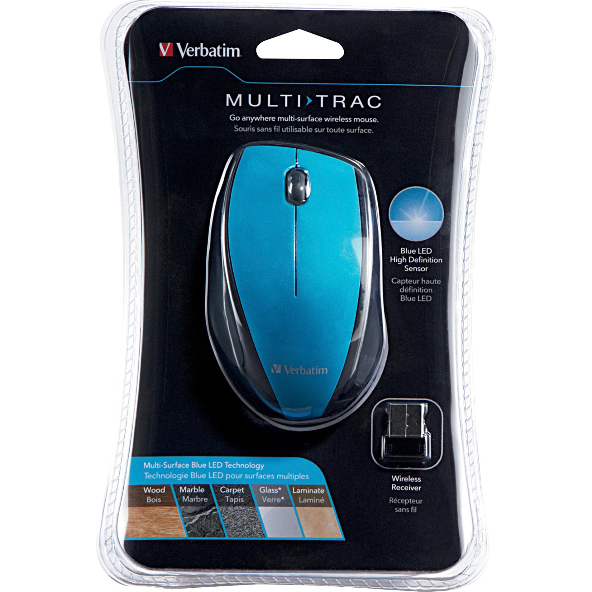 Verbatim 97993 Wireless Multi-trac LED Optical Mouse Blau - Zuverlässige und ergonomische Computermaus mit blauer LED-Technologie
