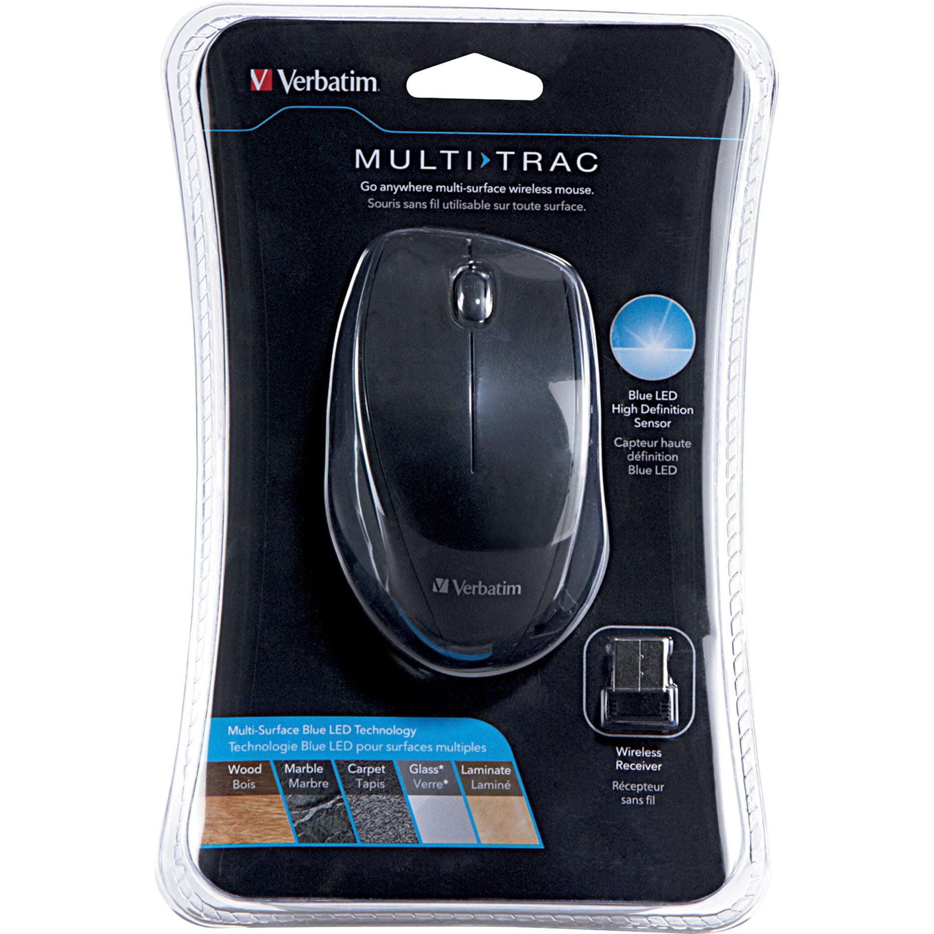Verbatim 97992 Wireless Multi-trac LED Optical Mouse, Blue LED, Black