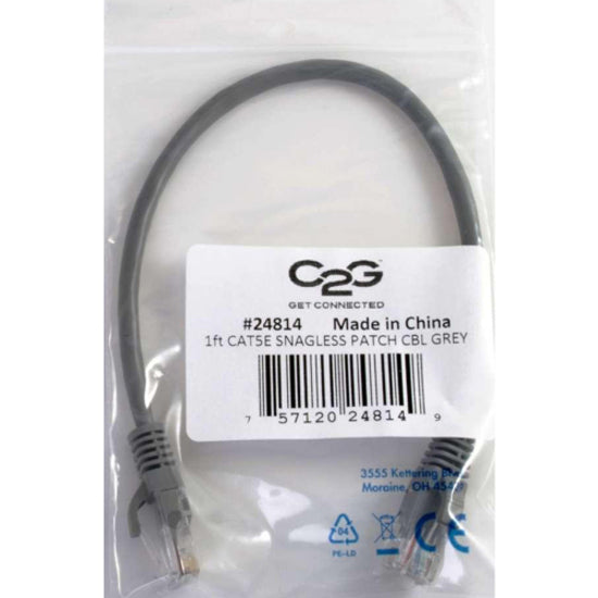 C2G 00383 2ft Cat5e Snagless UTP Network Patch Ethernet Cable, Gray