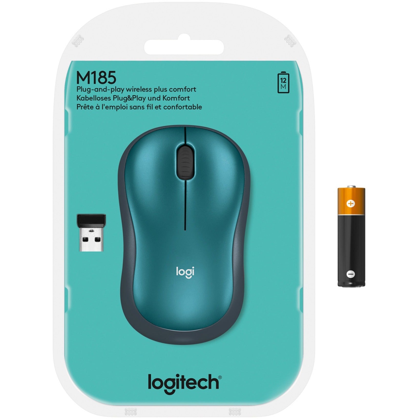 Logitech 910-003636 Wireless Mouse M185 Blue, 3 Year Warranty, Symmetrical Ergonomic Fit, 1000 dpi Optical, 2.4 GHz RF