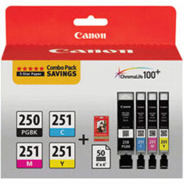 Canon 6497B004 PGI-250/CLI-251 COMBO Ink Cartridge, ChromaLife100+, Smudge Resistant