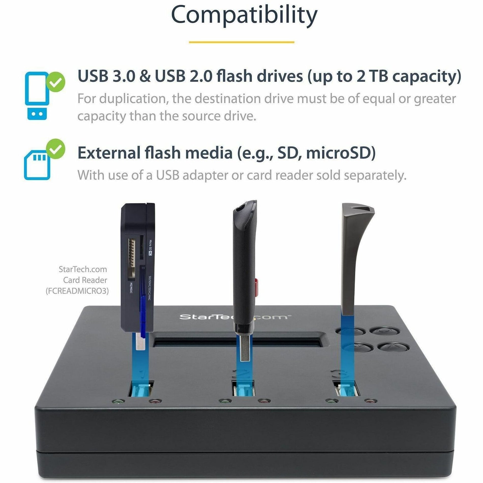 StarTech.com USBDUP12 1:2 Standalone USB 2.0 Flash Drive Duplicator and Eraser - Flash Drive Copier, TAA Compliant, 2-Year Warranty