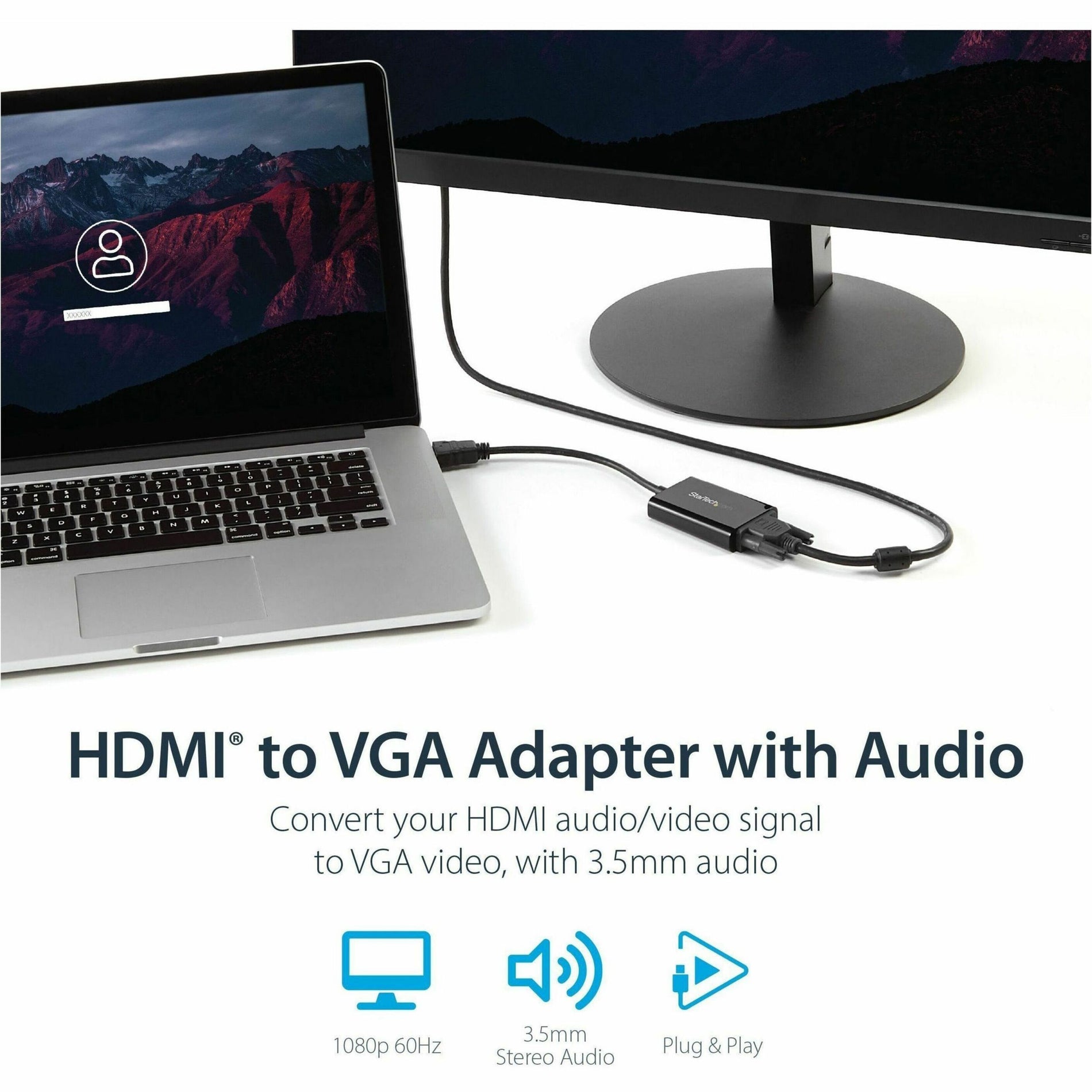 StarTech.com HD2VGAA2 HDMI to VGA Video Adapter Converter with Audio, 1920x1200, for Desktop PC / Laptop / Ultrabook