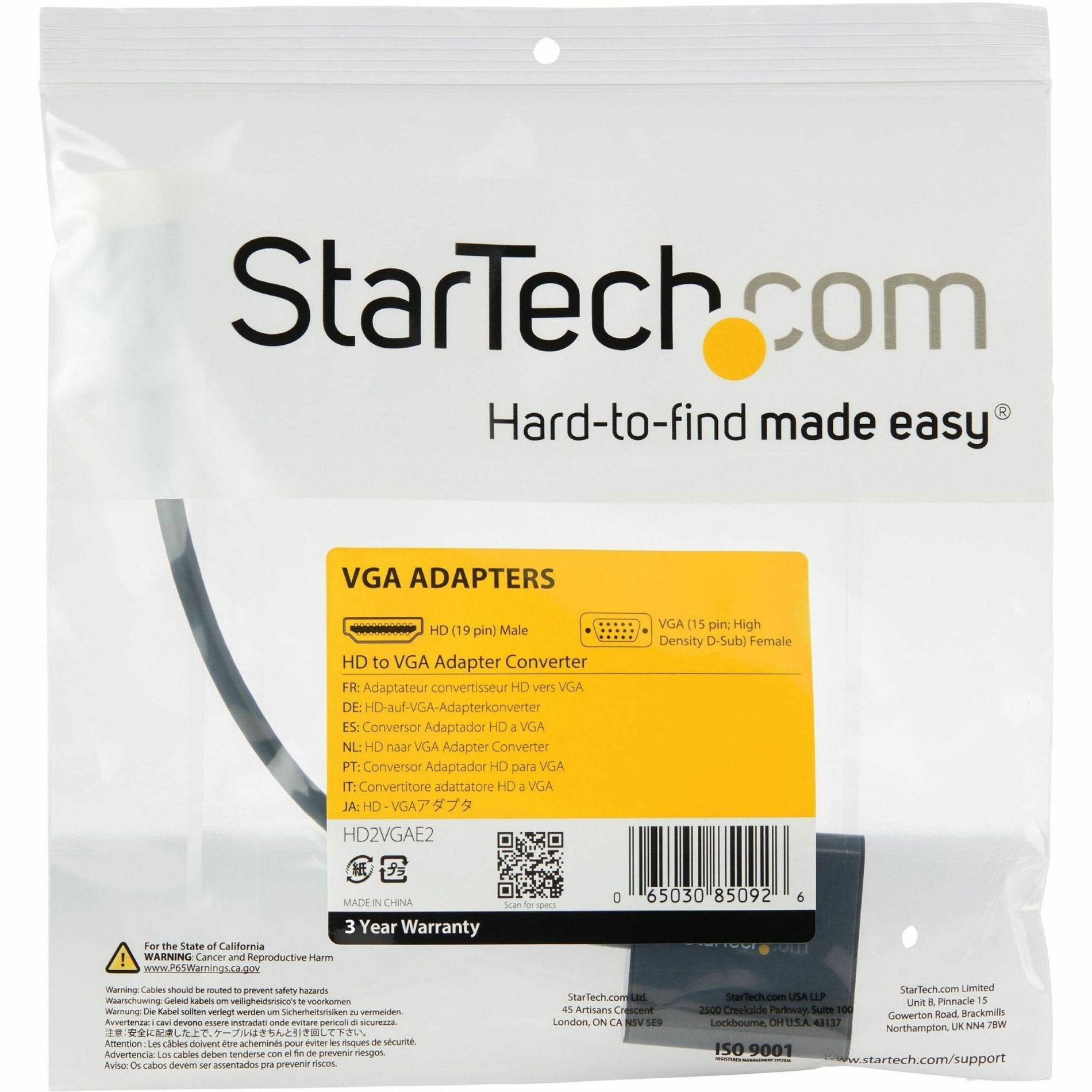 StarTech.com HD2VGAE2 HDMI to VGA Adapter Converter for Desktop PC / Laptop / Ultrabook - 1920x1080, Active, Black