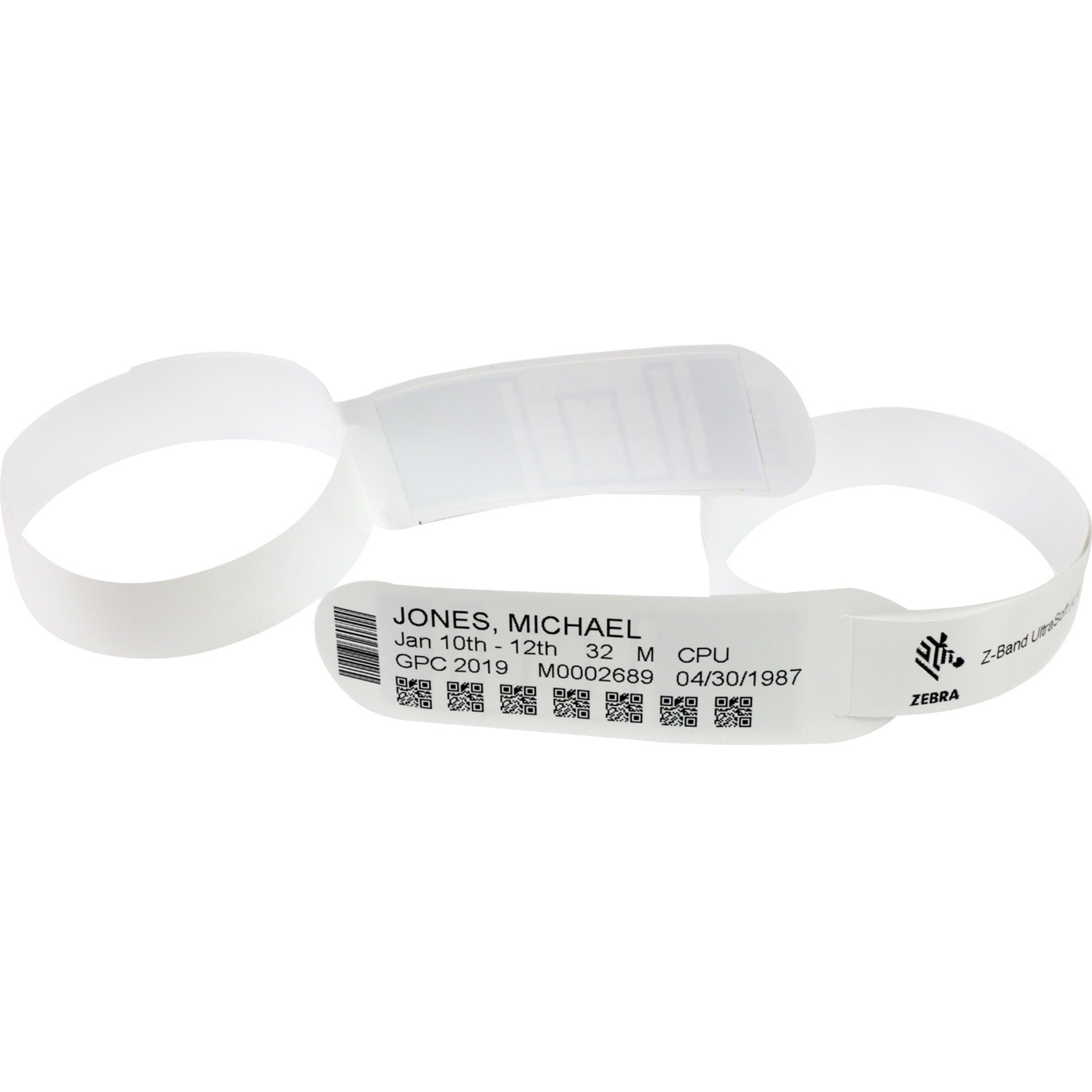 Zebra 10015358K Z-Band UltraSoft Wristband Cartridge Kit (White), Tamper Evident, Scannable, Perforated, Adhesive Closure