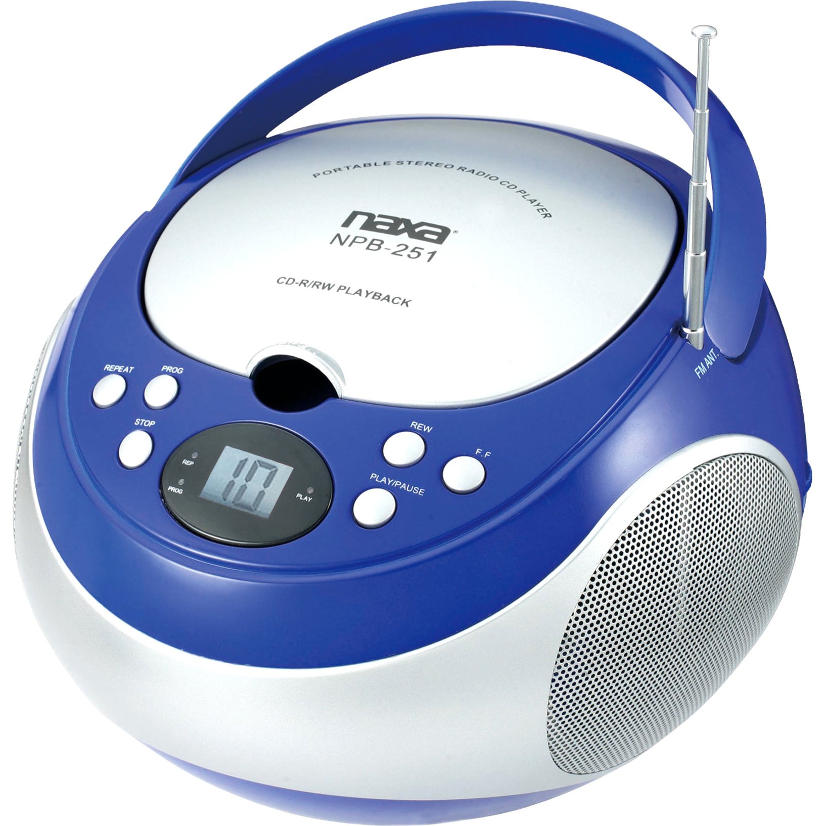 Naxa NPB251BL Portable CD Player with AM/FM Stereo Radio, Blue - Telescopic Antenna, LED Screen, 1 Year Warranty