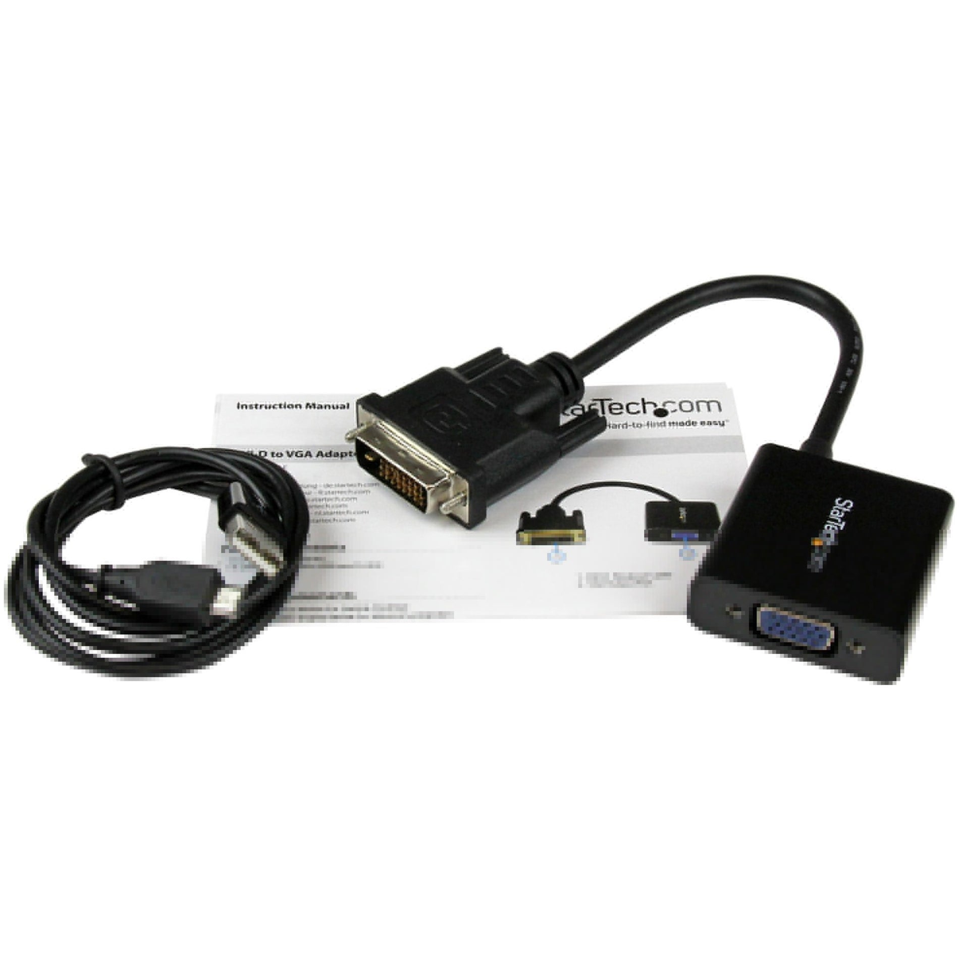 StarTech.com DVI2VGAE DVI-D to VGA Active Adapter Converter Cable - 1920x1200, USB Power Delivery (USB PD), 2-Year Warranty