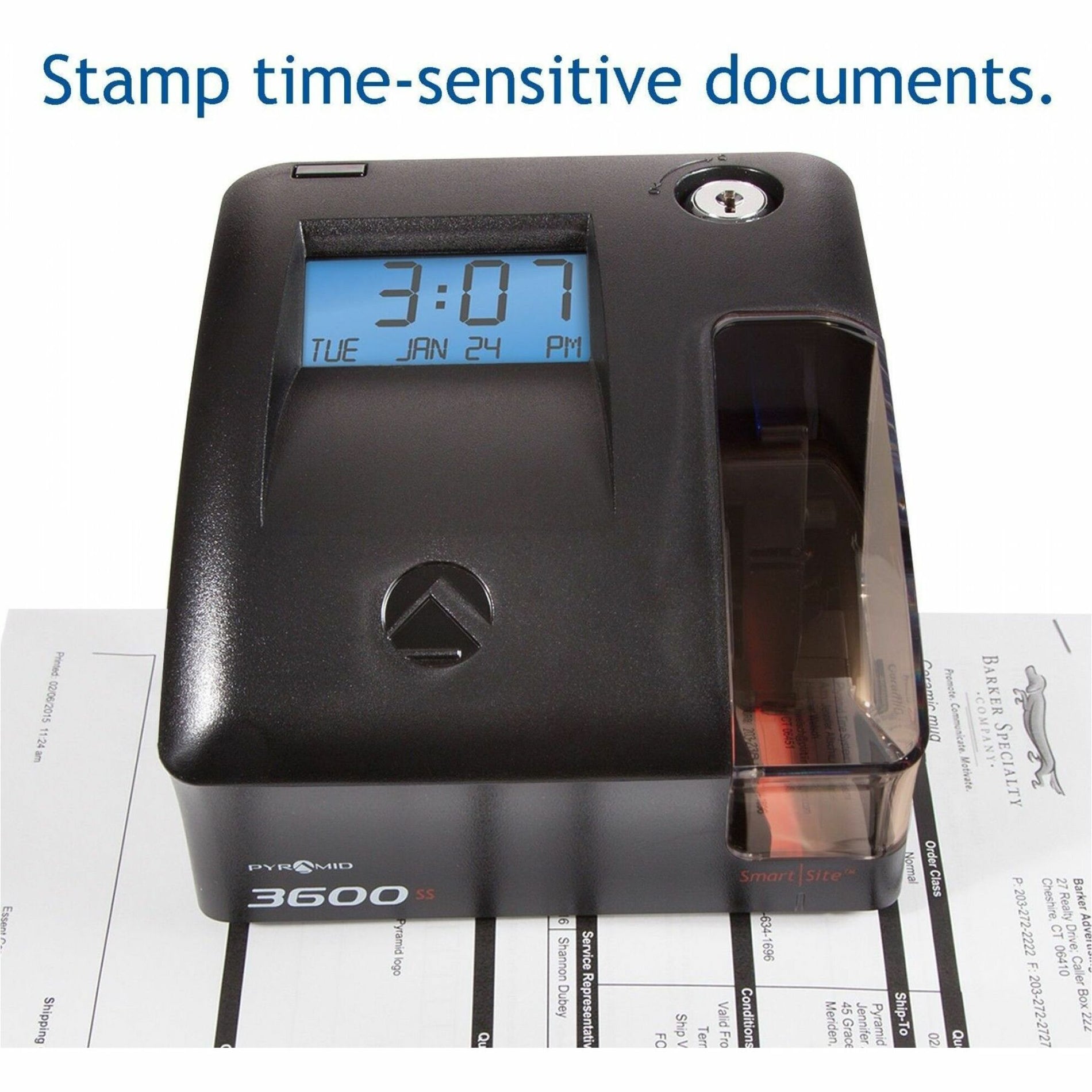 Pyramid Time Systems 3600SS Time Clock and Document Stamp, Unlimited Employees, LCD Screen, Dot Matrix Printer