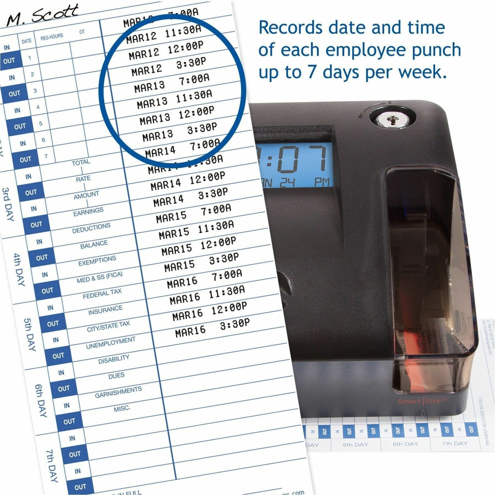Pyramid Time Systems 3600SS Time Clock and Document Stamp, Unlimited Employees, LCD Screen, Dot Matrix Printer