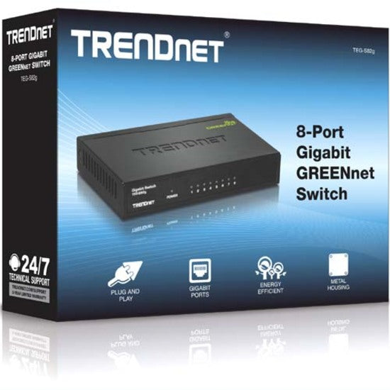 TRENDnet TEG-S82g 8-port Gigabit GREENnet Switch with Metal Case, Lifetime Warranty, TAA and NDAA Compliant, CE and FCC Certified, Gigabit Ethernet Network Ports