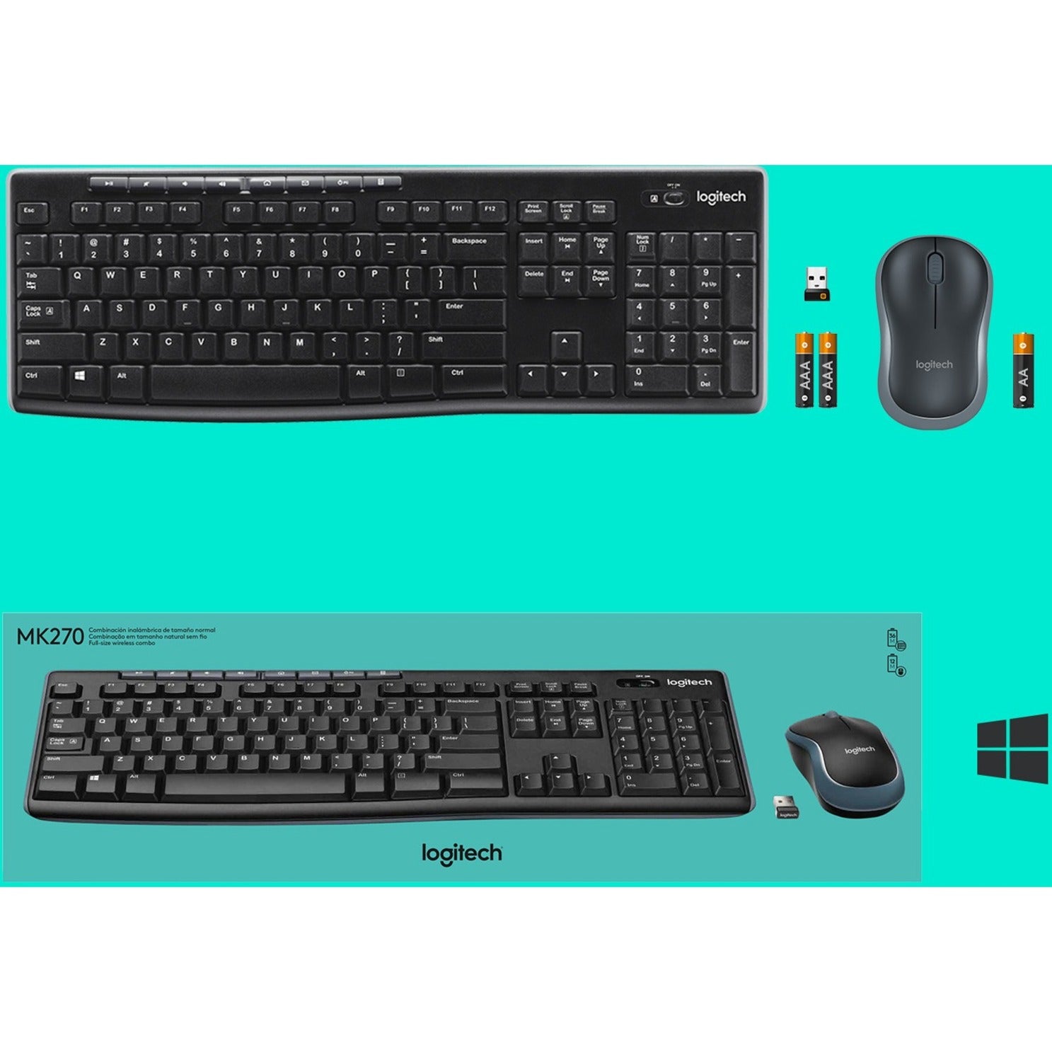 Logitech 920-004536 Wireless Combo MK270, Reliable Wireless Keyboard & Mouse with Nano Receiver