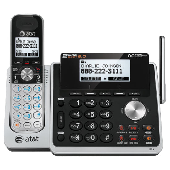 AT&T TL88102 DECT 6.0 Cordless Phone, Caller ID/Call Waiting, 2-line Answering System, Speakerphone
