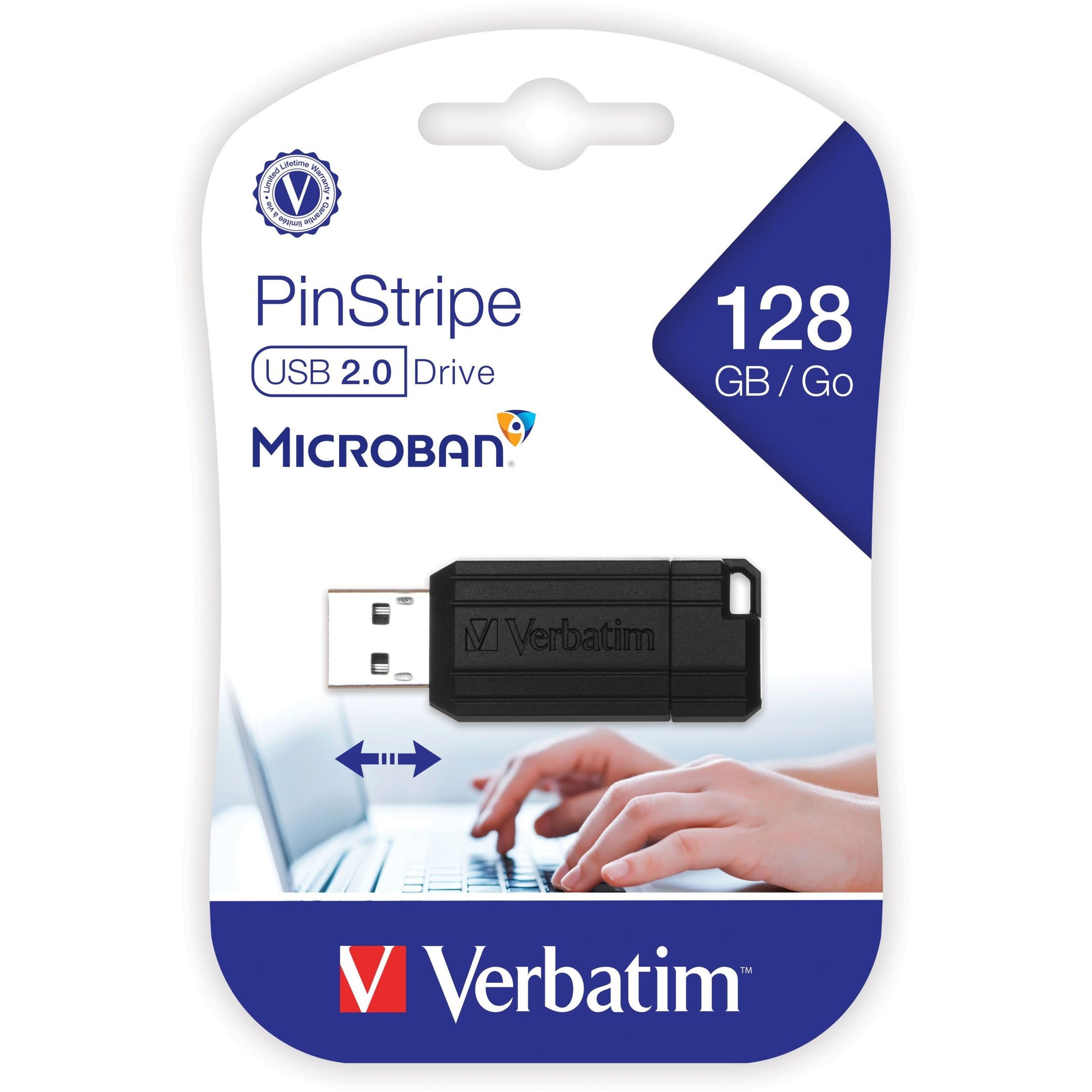 Microban 49071 PinStripe 128GB USB Flash Drive, Lightweight, Password Protection, Retractable