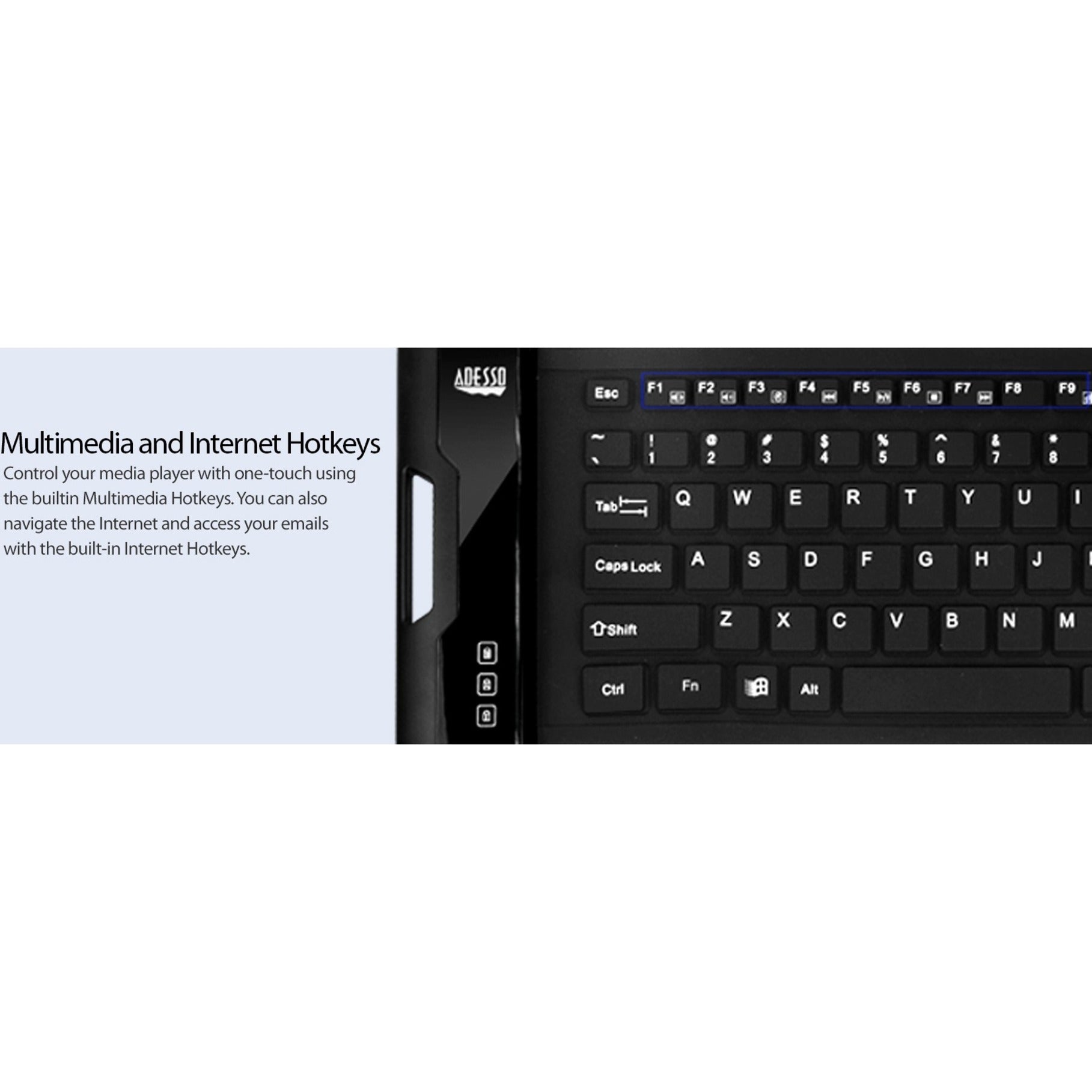 Adesso AKB-212UB Antimicrobial Waterproof Flex Keyboard (Mini Size), Washable, Slim, Lightweight