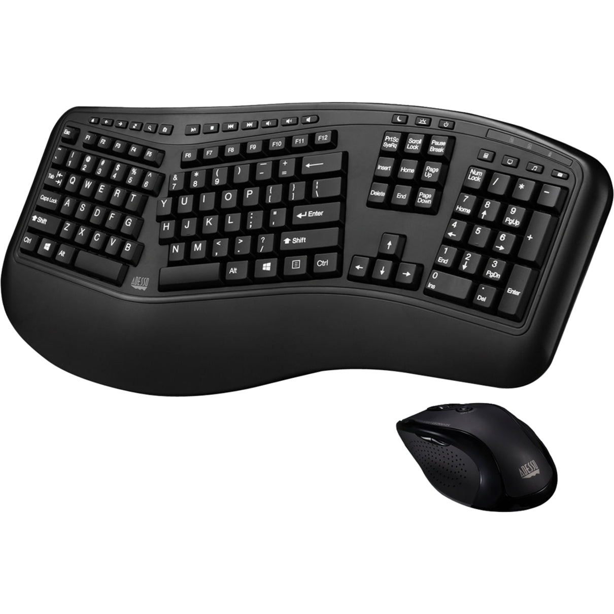 Adesso WKB-1500GB Tru-Form Media 1500 - Wireless Ergonomic Keyboard and Laser Mouse, 2.4 GHz, PC-Compatible