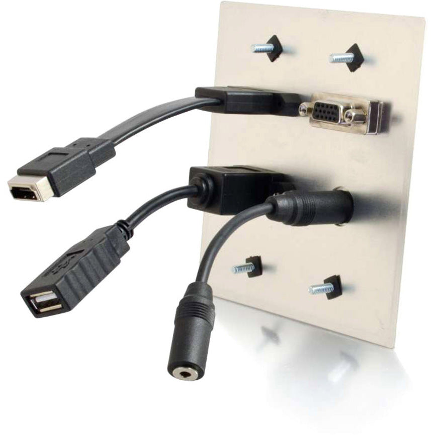 C2G 39703 HDMI, VGA, 3.5mm Audio and USB Pass Through Wall Plate - Double Gang, Aluminum