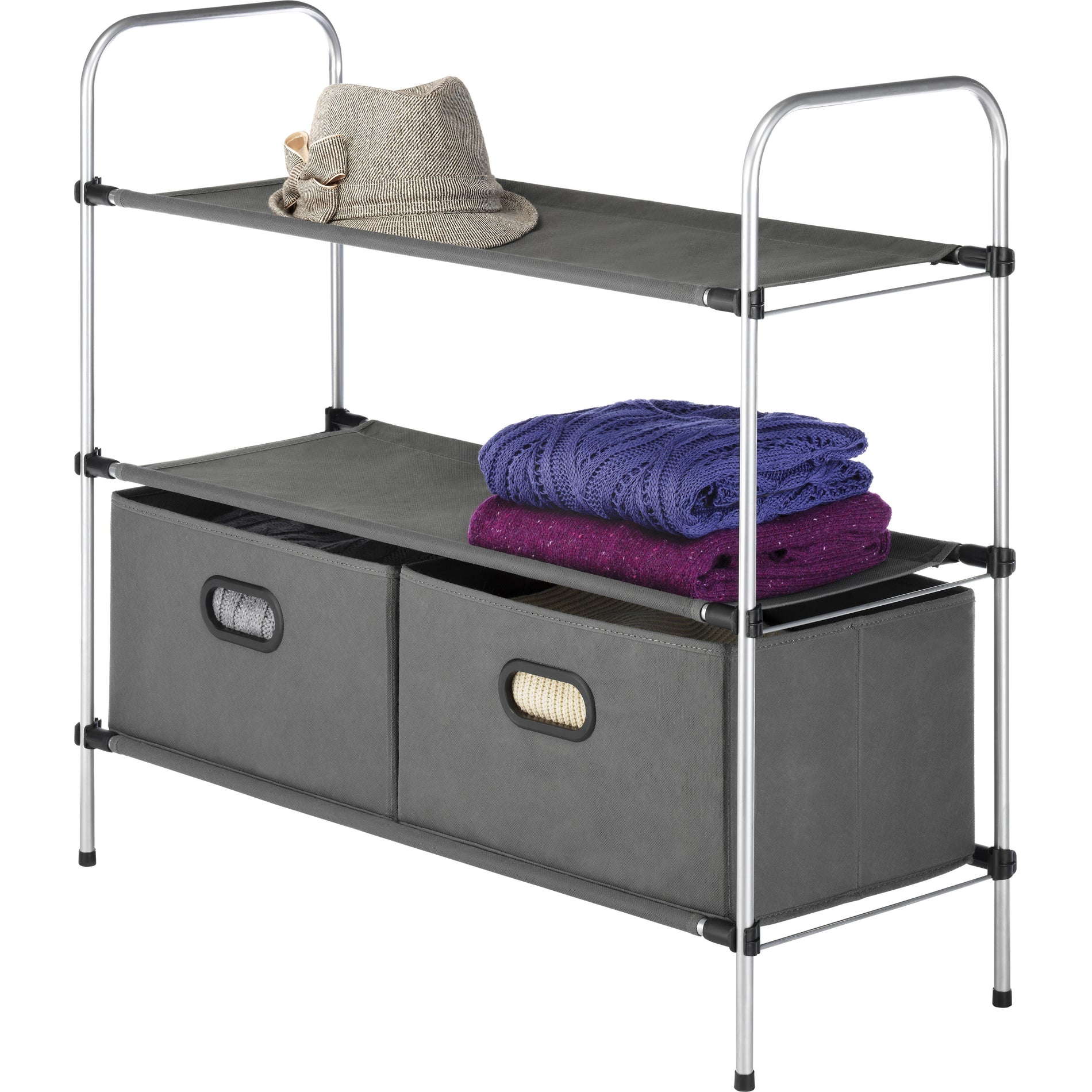 Whitmor 6779-4464 Storage Rack, Closet Organizer Collection, Breathable, 3 Tiers, 2 Drawers, Gray
